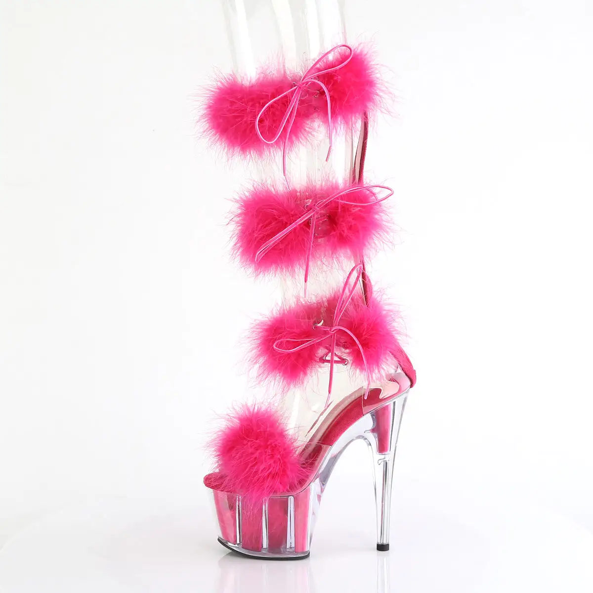 7 Inch Heel ADORE-728F Clear Hot Pink Fur