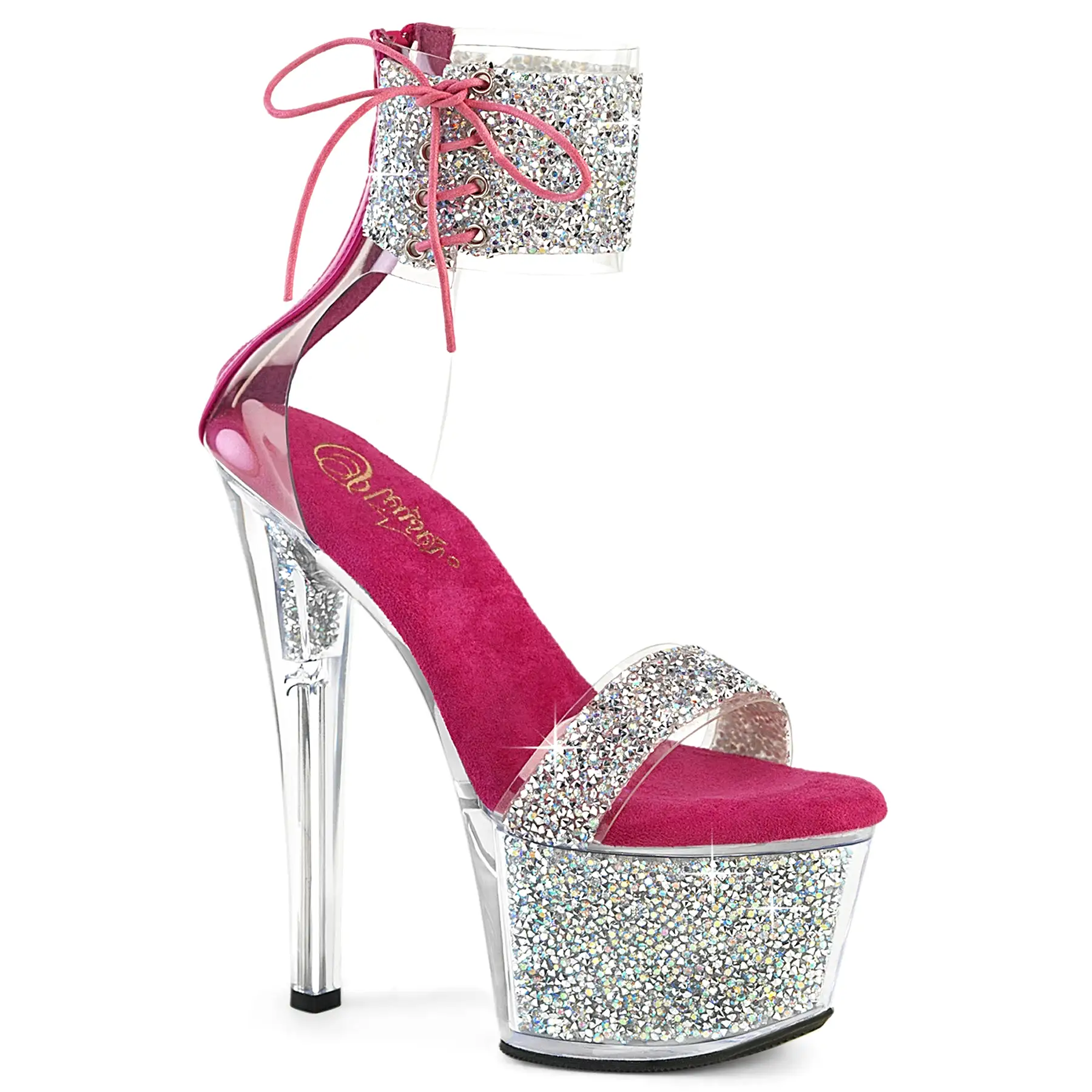 7 Inch Heel SKY-327RSI Hot Pink Silver Rhinestone