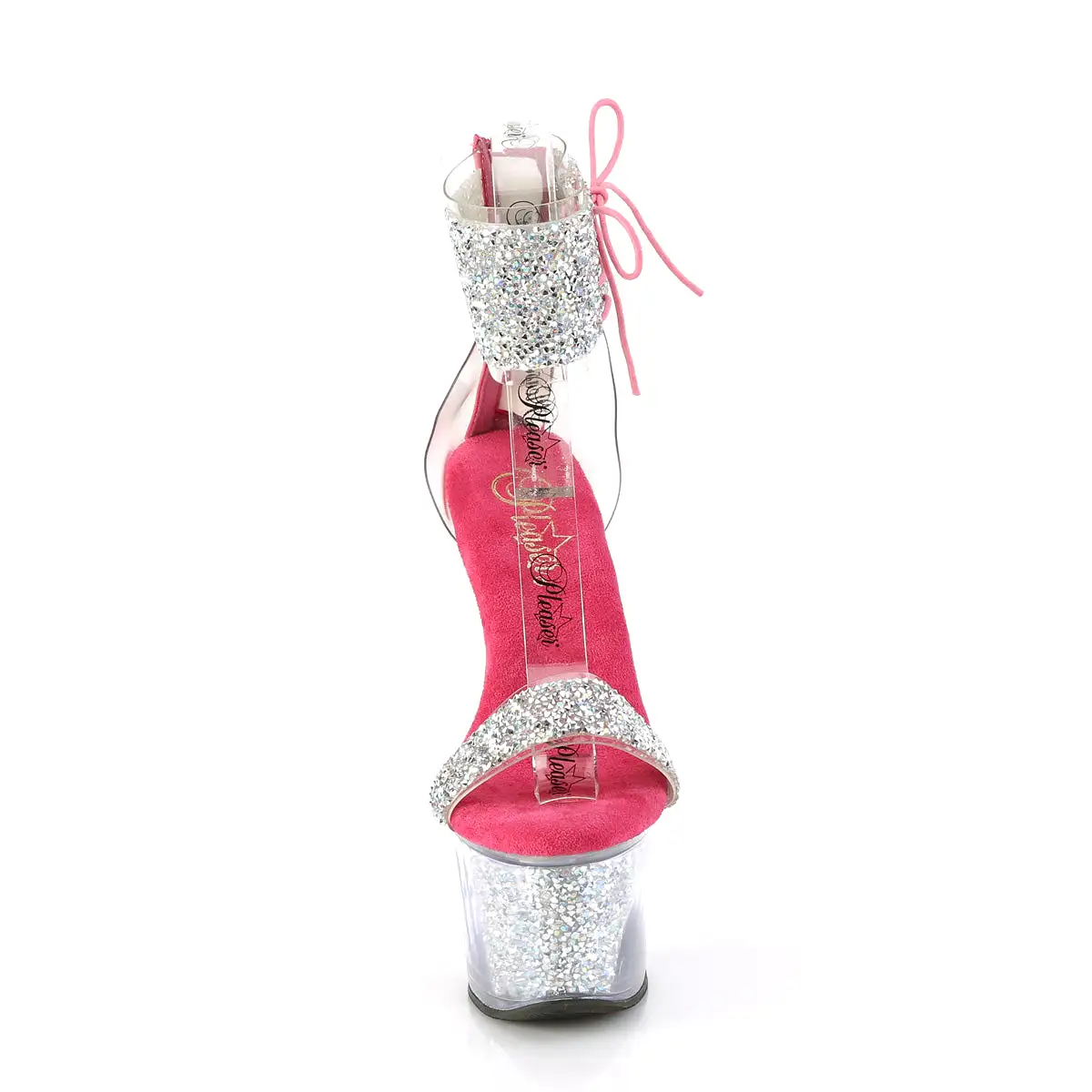 7 Inch Heel SKY-327RSI Hot Pink Silver Rhinestone