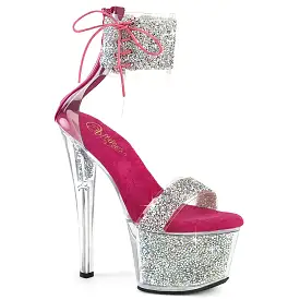 7 Inch Heel SKY-327RSI Hot Pink Silver Rhinestone