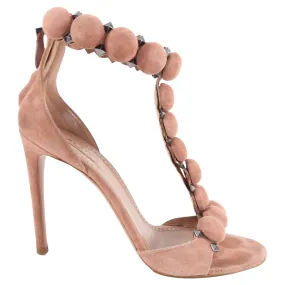 Alaia Quartz Pink Suede 110mm Bombe Sandals - USA 7.5