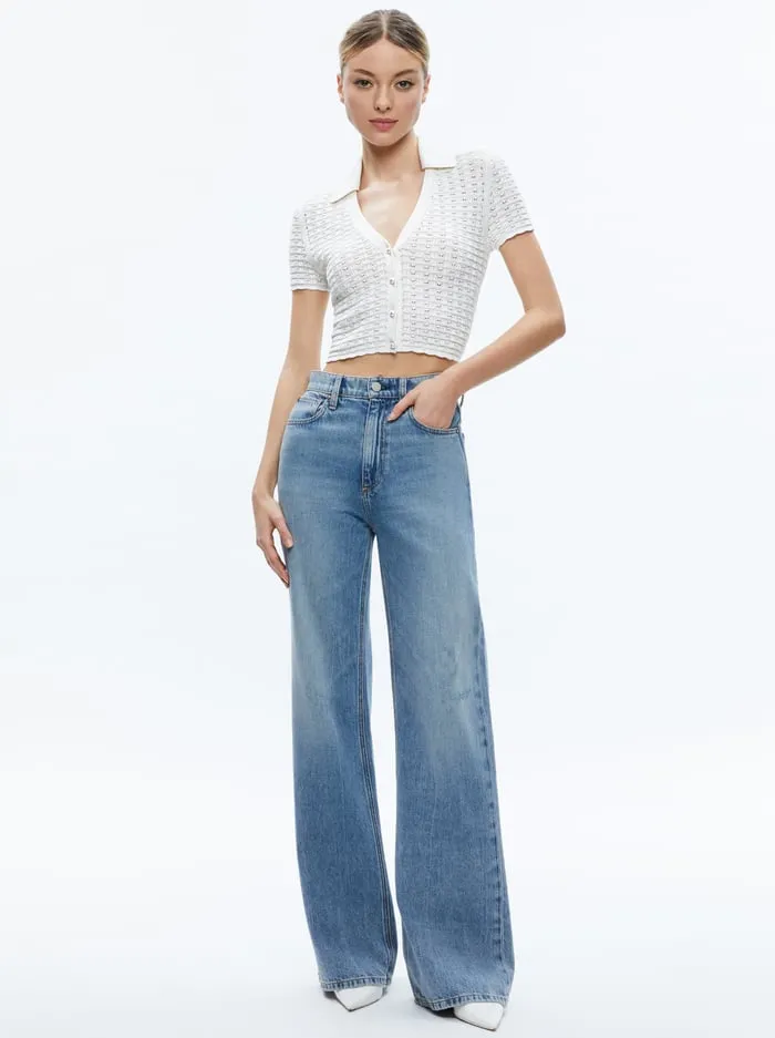 Alice + Olivia - Linda Cropped Polo - Soft White