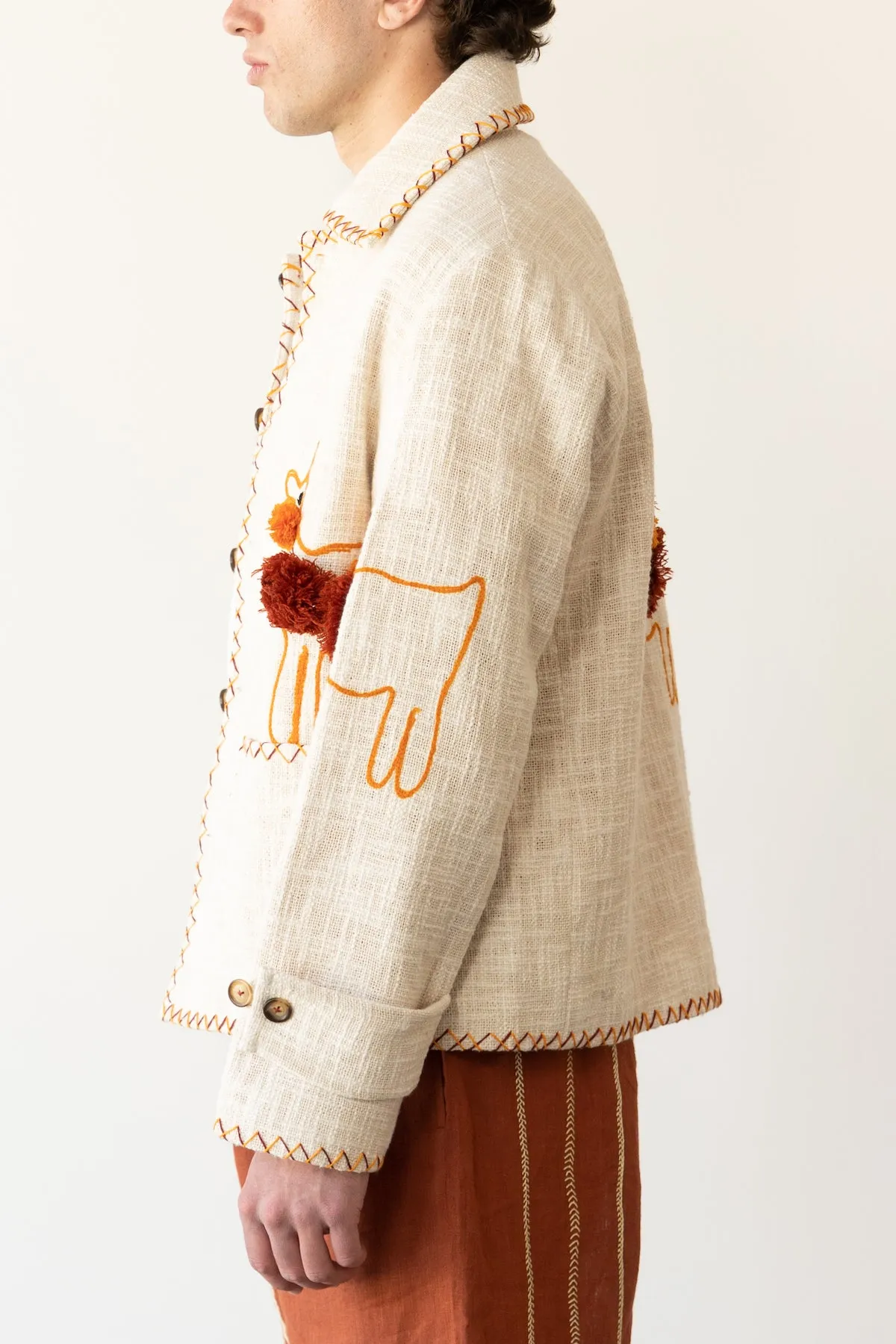 Animal Embroidered Blouson Jacket - Off White