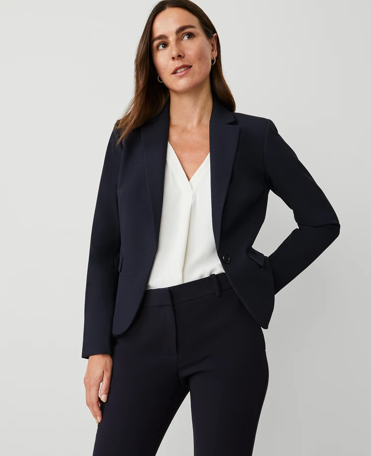 Ann Taylor The Notched One Button Blazer Seasonless Stretch Women's