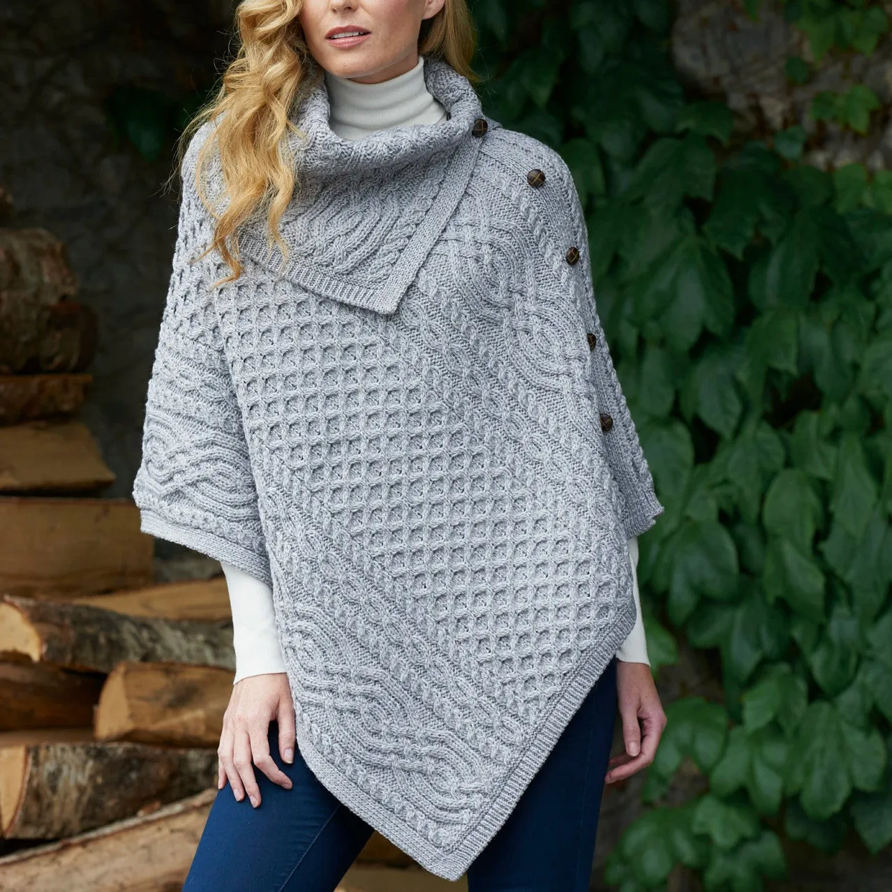 Aran Cowl Neck Poncho [3 Colors]