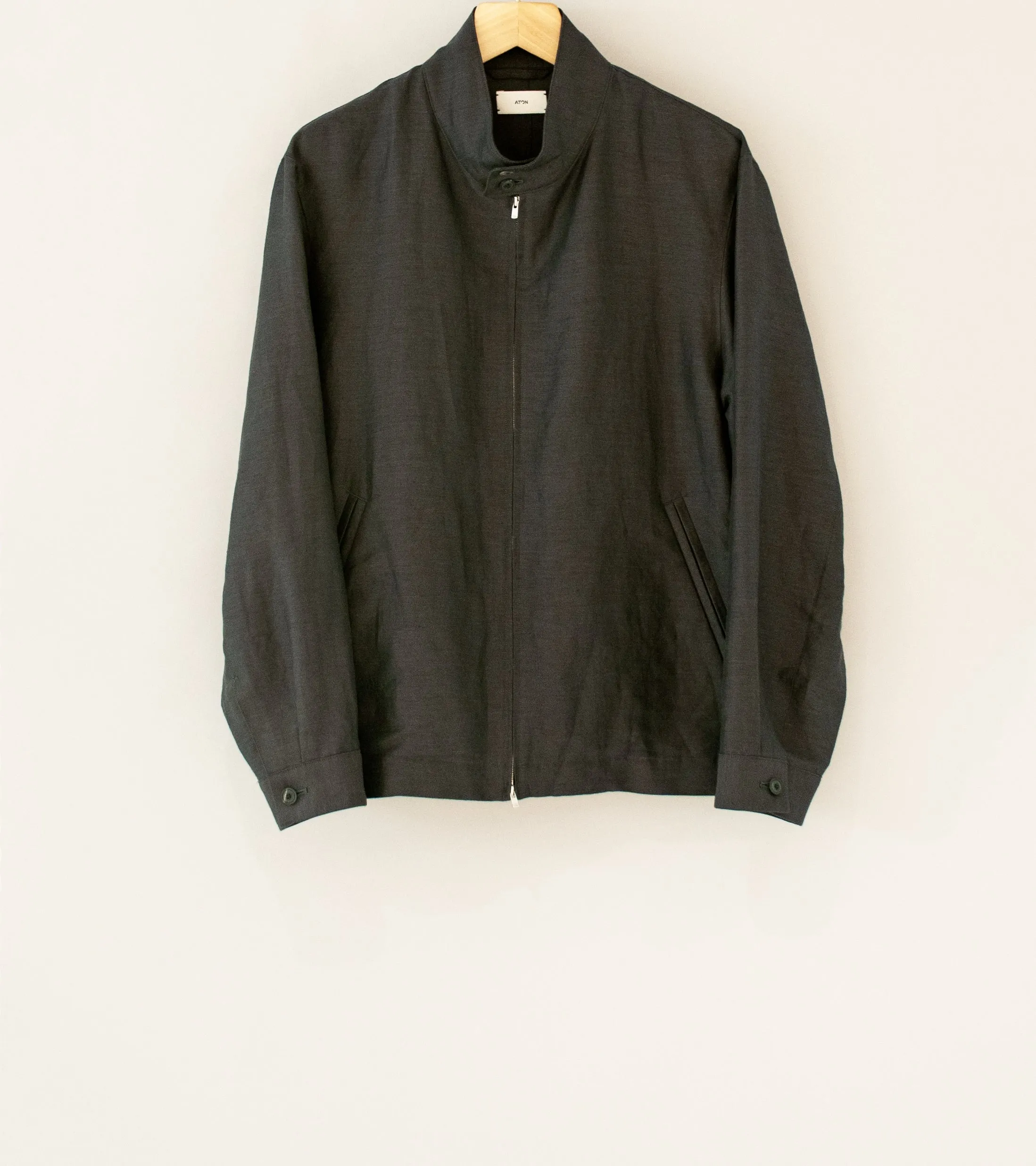 Aton 'Harrington Jacket' (Charcoal Gray Cotton Hemp Satin)