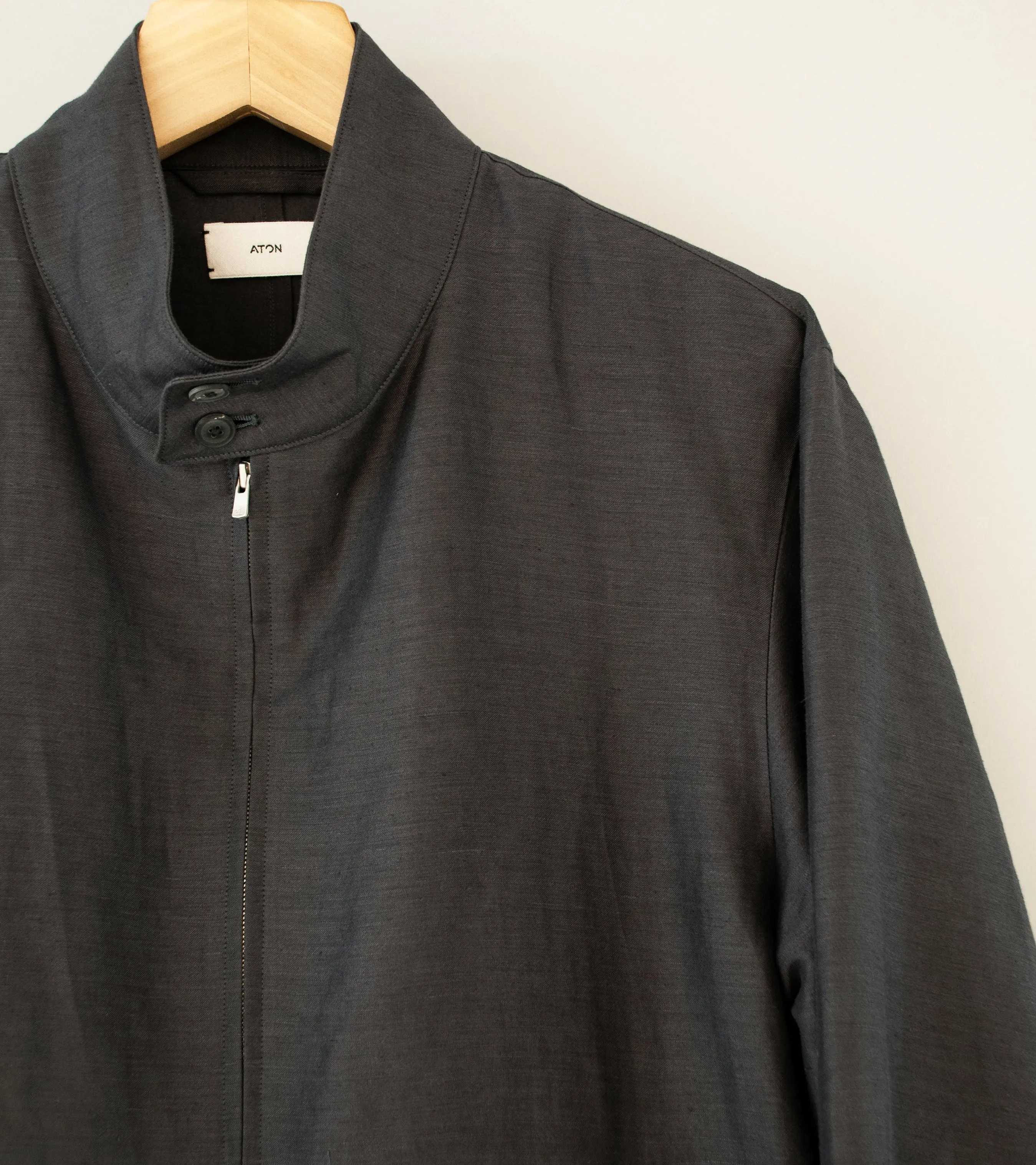 Aton 'Harrington Jacket' (Charcoal Gray Cotton Hemp Satin)