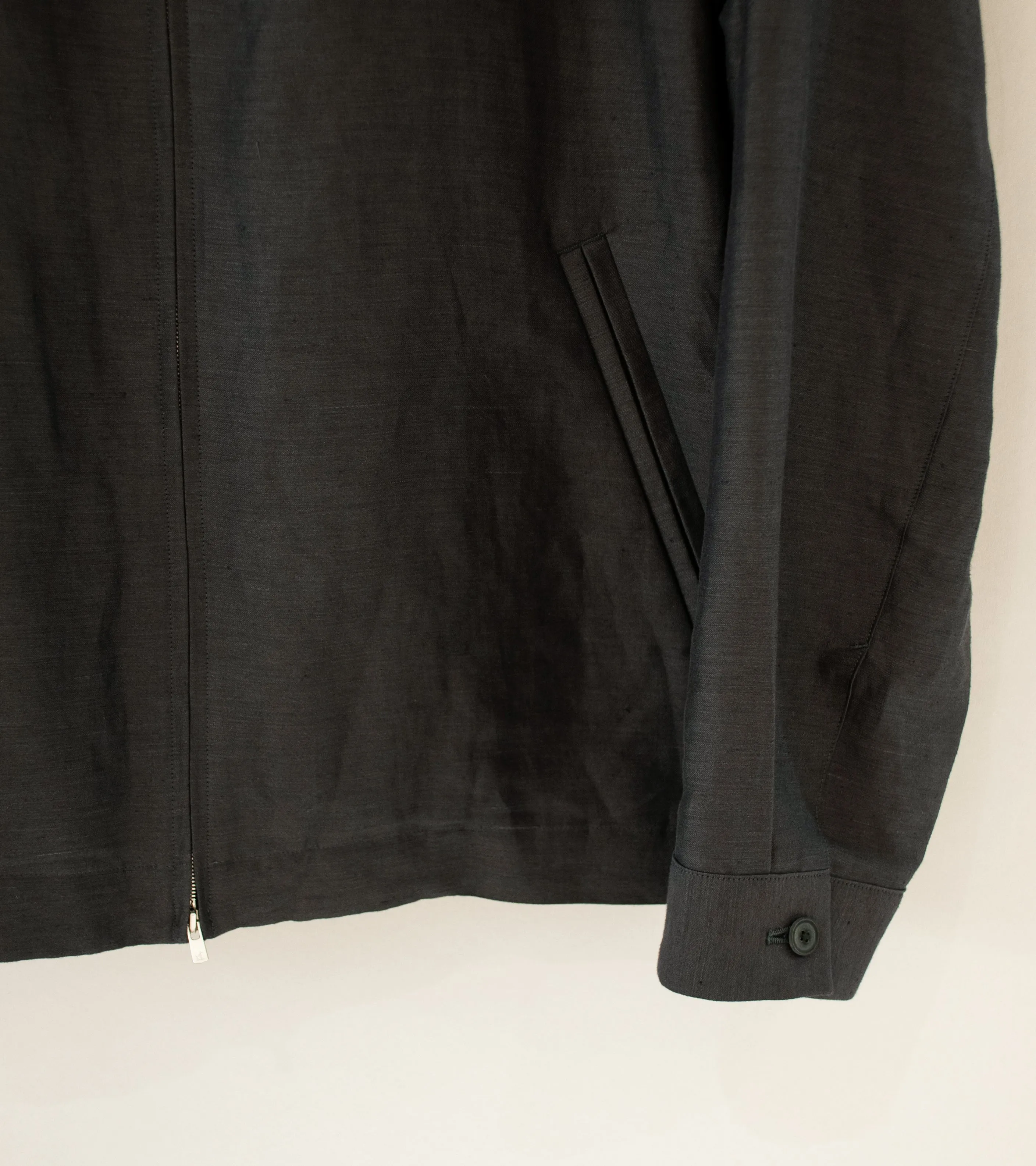 Aton 'Harrington Jacket' (Charcoal Gray Cotton Hemp Satin)