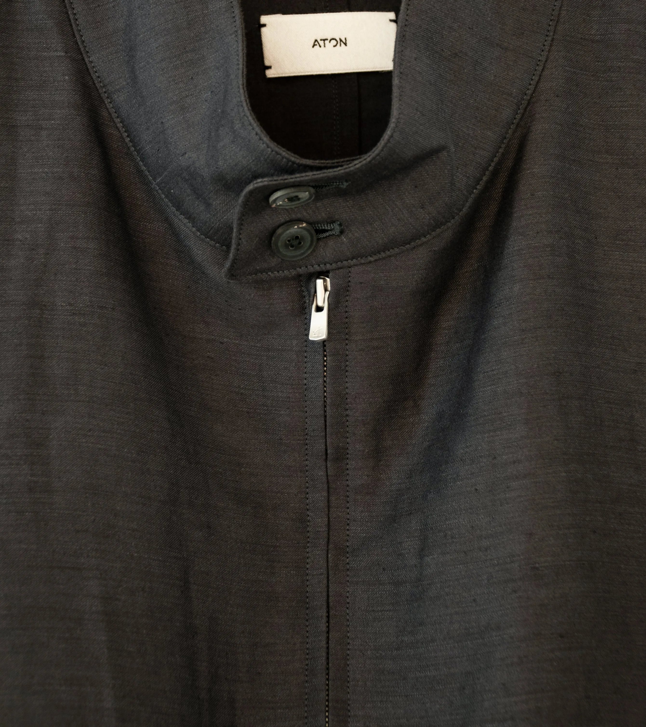 Aton 'Harrington Jacket' (Charcoal Gray Cotton Hemp Satin)