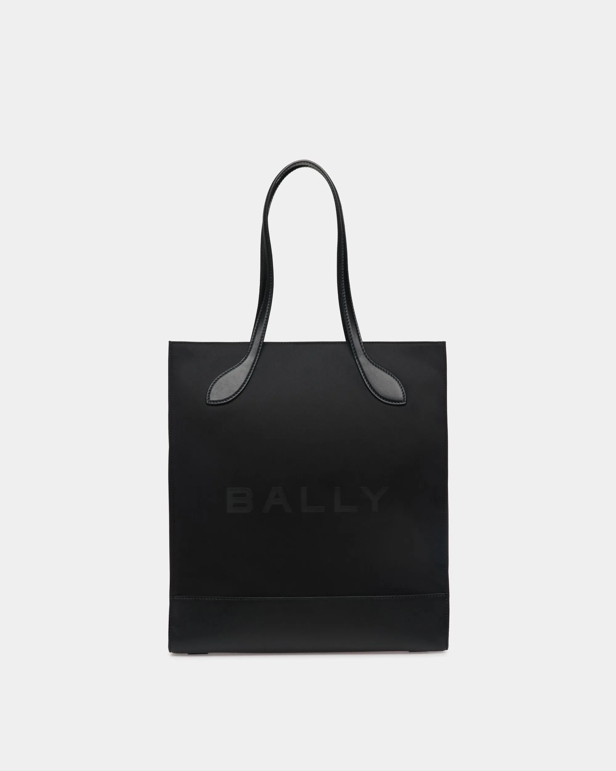 Bar Tote Bag In Black Nylon And Leather