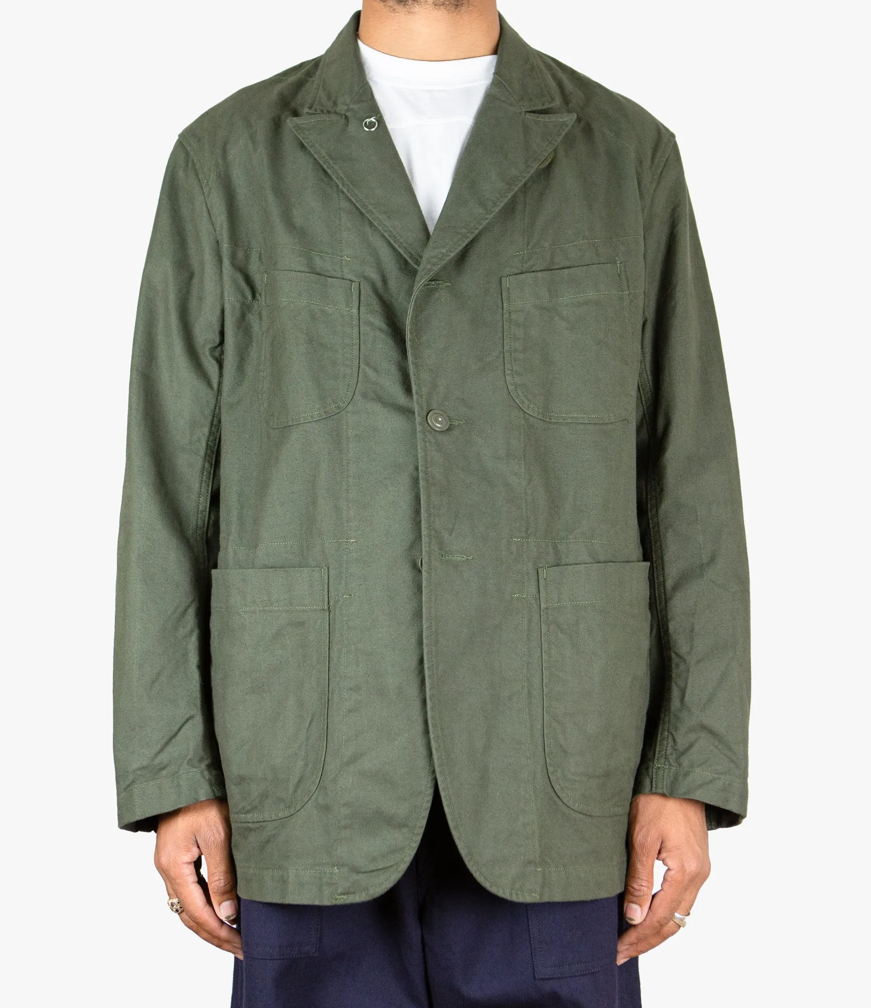 Bedford Jacket–Olive Brushed Herringbone Cotton