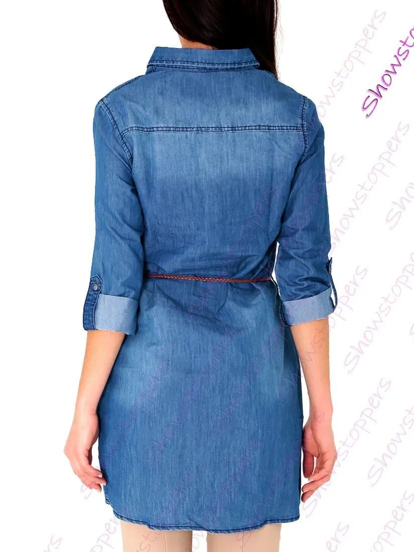 Blue Casual Cotton Denim Dress 