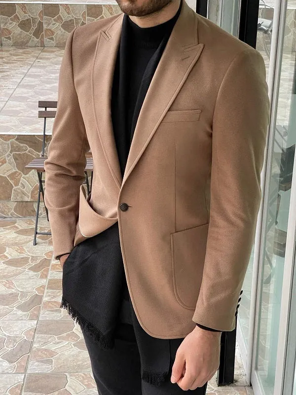 Bojoni Morris Beige Slim Fit Wool Blazer