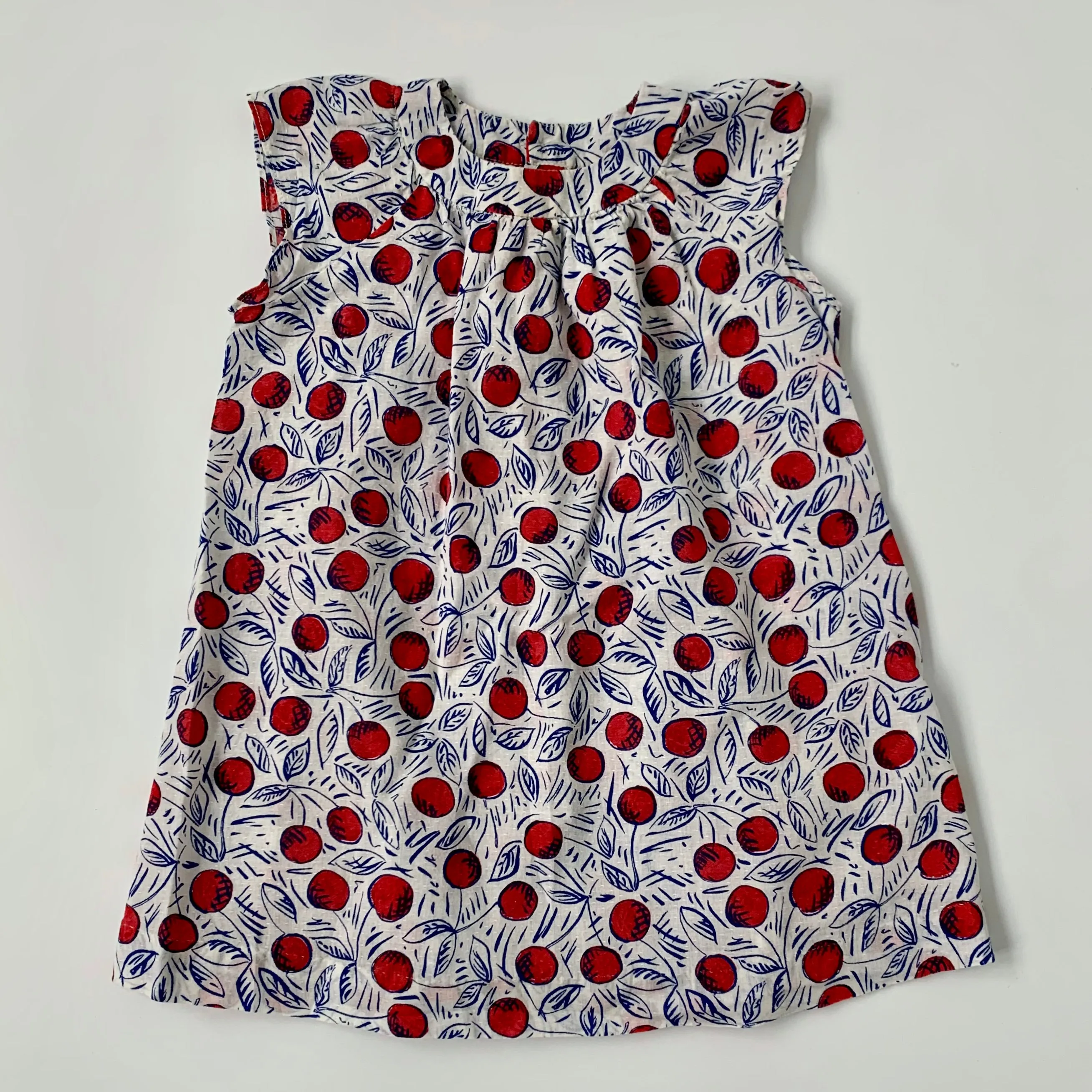 Bonpoint Red And Blue Cherry Print Dress: 2 Years