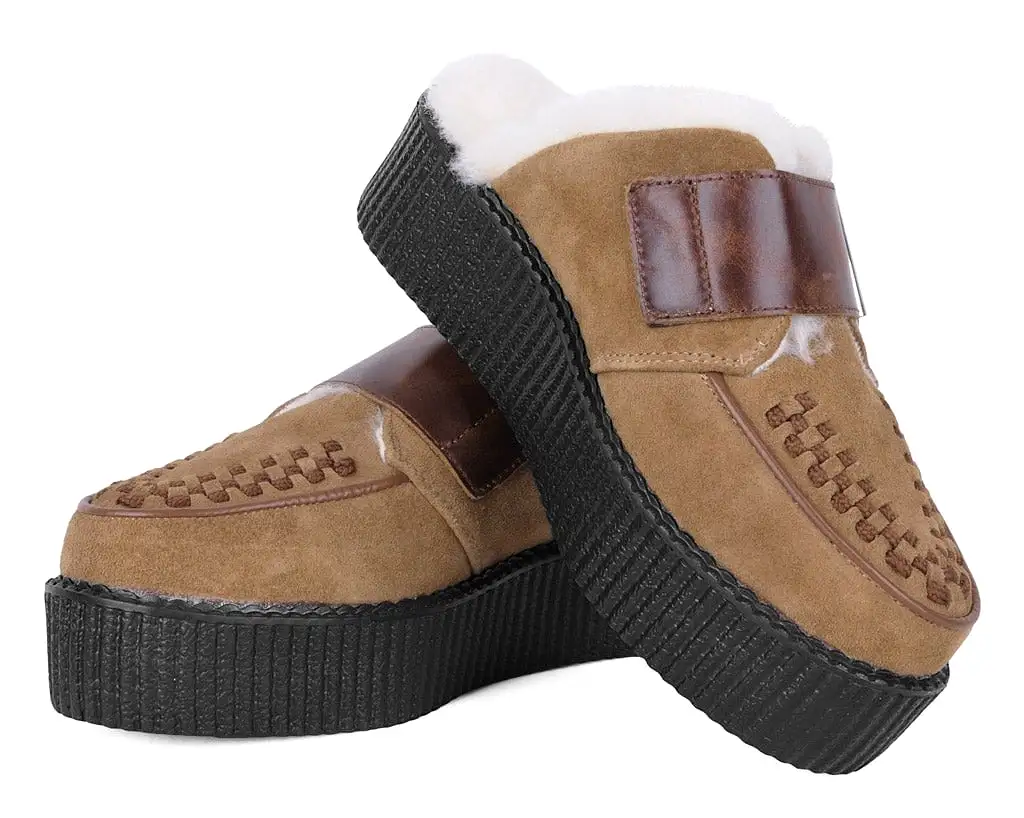 Brown Suede Wool Creeper Mule