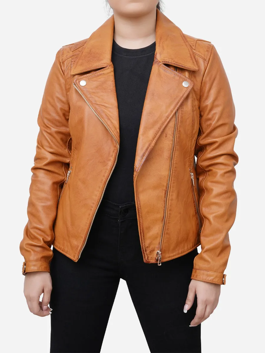 Catalina Motorcycle Distressed Brown Leather Jacket