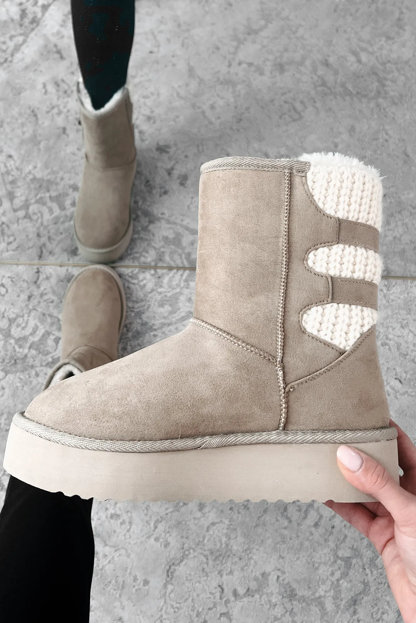 Catching Snowflakes Buckle Knit Platform Boots (Oat)