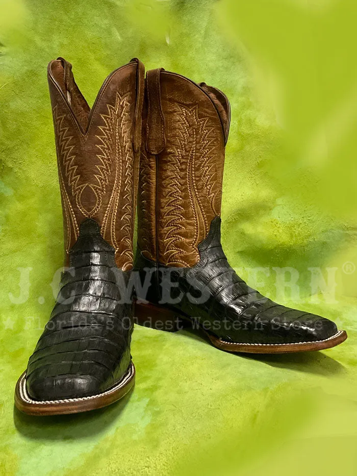 Circle G L6054 Mens Embroidery Wide Square Toe Caiman Boot Olive Green Ocher