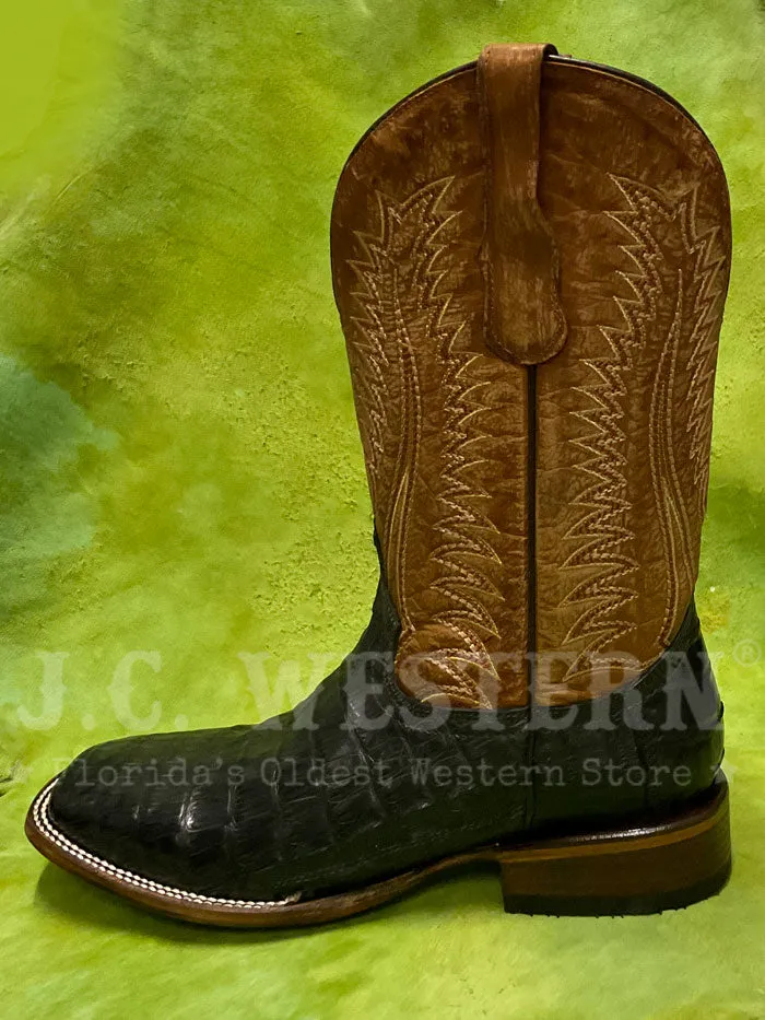 Circle G L6054 Mens Embroidery Wide Square Toe Caiman Boot Olive Green Ocher