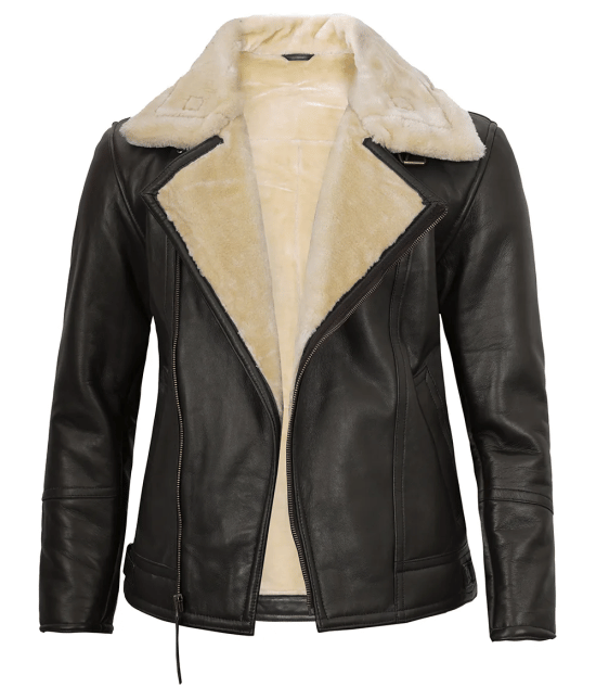 Dark Brown Asymmetrical Leather Shearling Jacket Men's