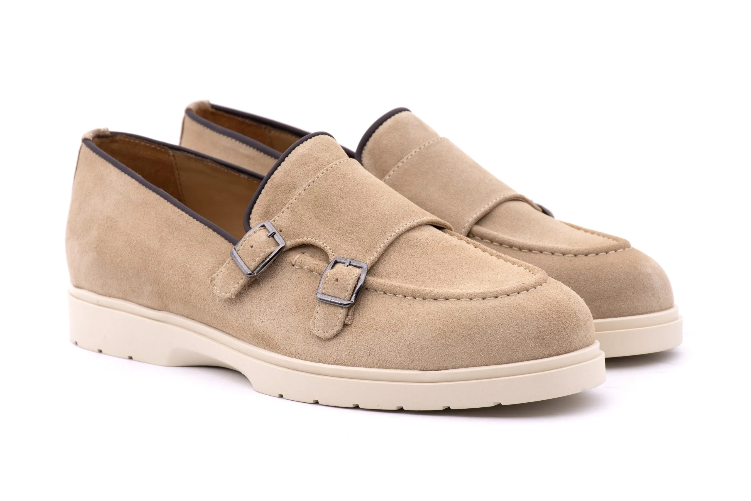 Double buckle suede loafer