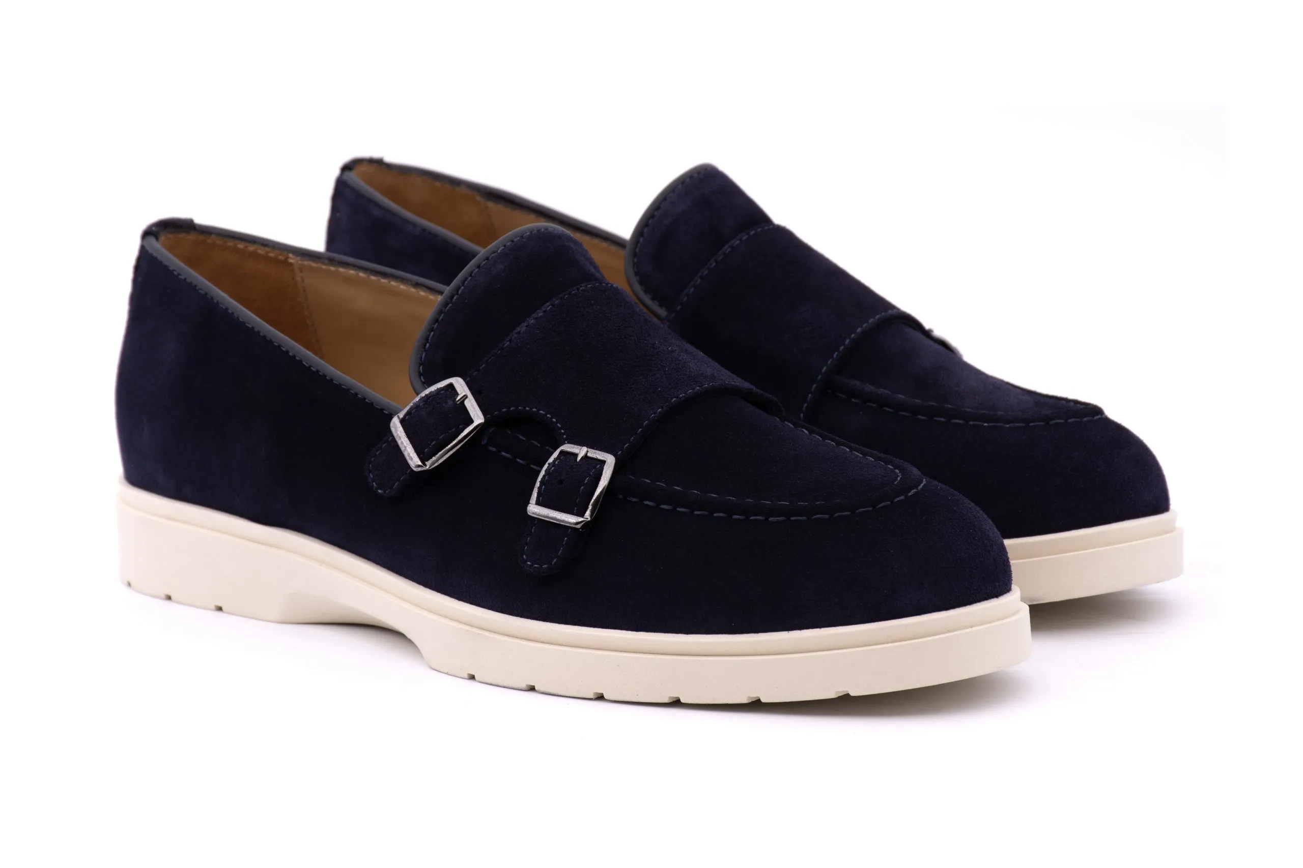 Double buckle suede loafer