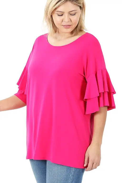 Double Ruffle Top in Hot Pink