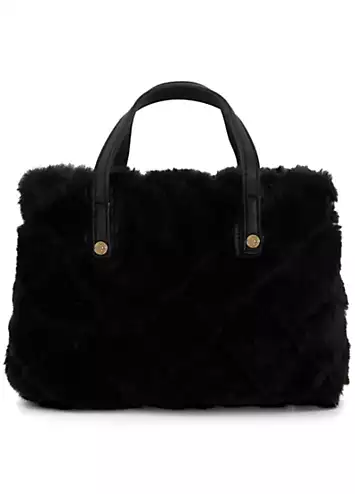 Dune London Duffies Black Faux Fur Tote Bag | Kaleidoscope