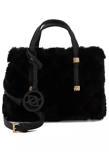 Dune London Duffies Black Faux Fur Tote Bag | Kaleidoscope