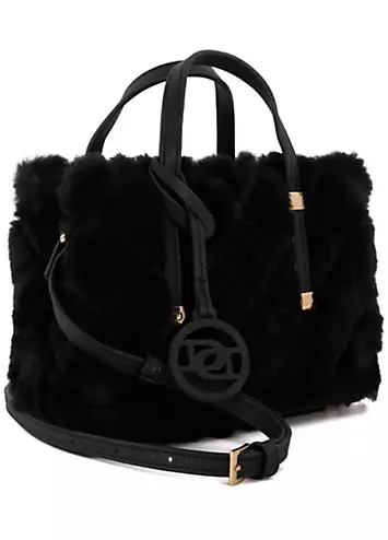 Dune London Duffies Black Faux Fur Tote Bag | Kaleidoscope