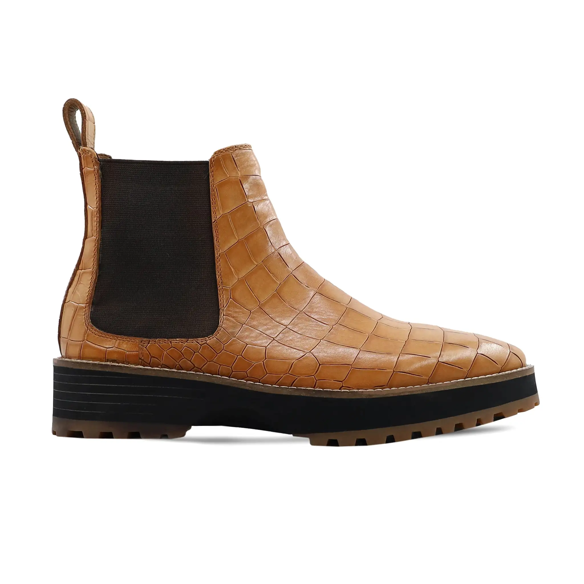 Eisen - Men's Tan Crocodile Printed Calf Leather Chelsea Boot