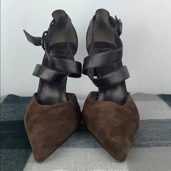 Escada Brown Suede With Ankle Strap Heels