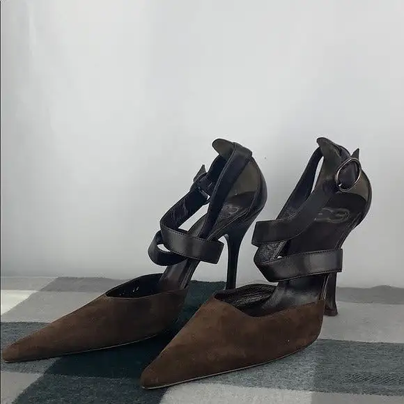 Escada Brown Suede With Ankle Strap Heels