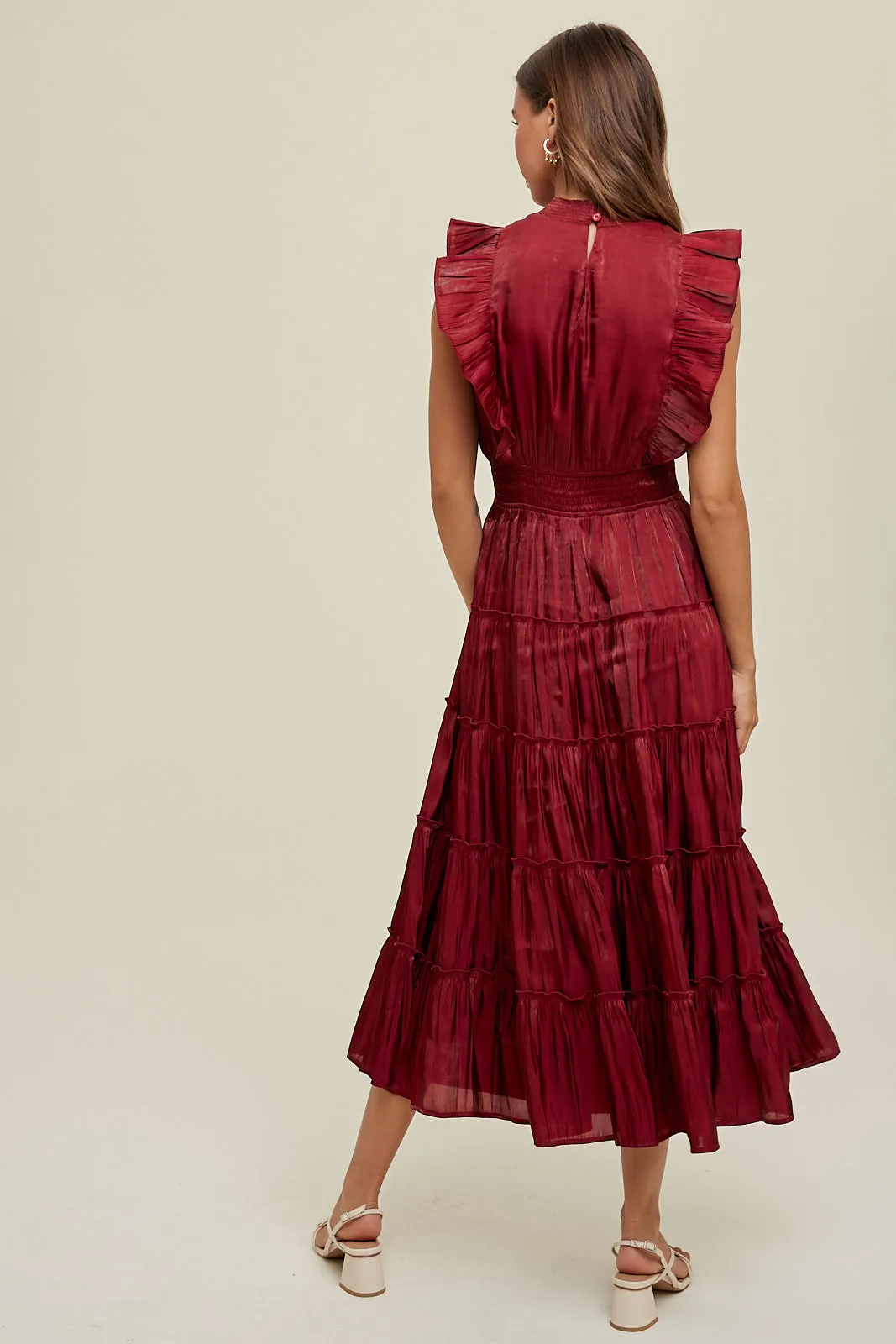 Fire Organza Tiered Midi Dress