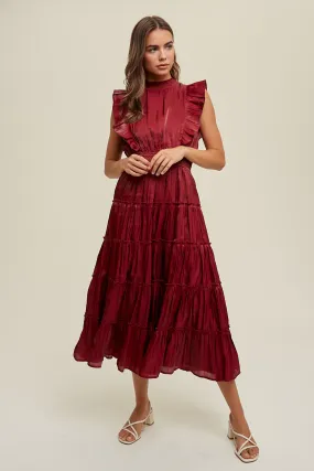 Fire Organza Tiered Midi Dress