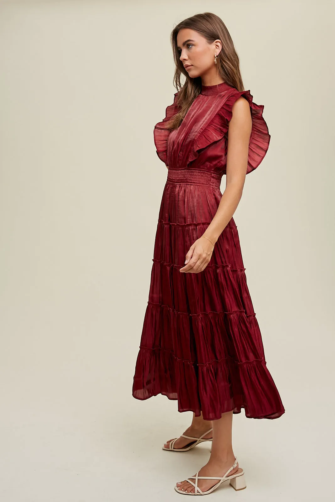 Fire Organza Tiered Midi Dress