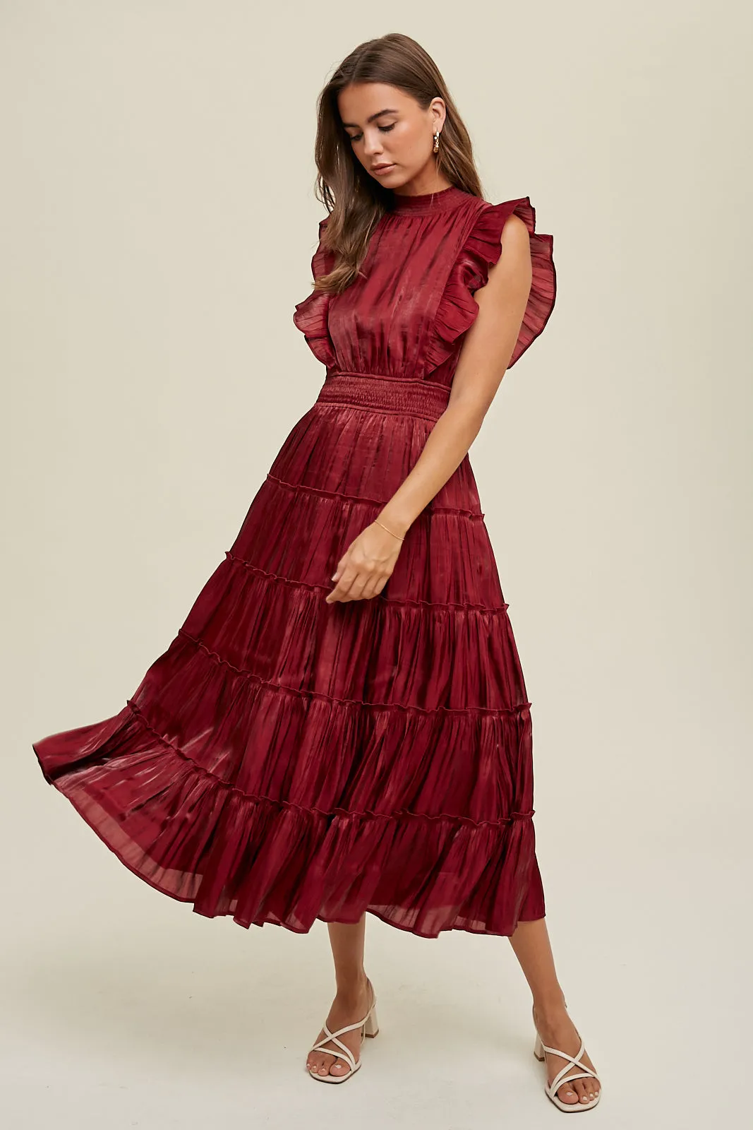 Fire Organza Tiered Midi Dress