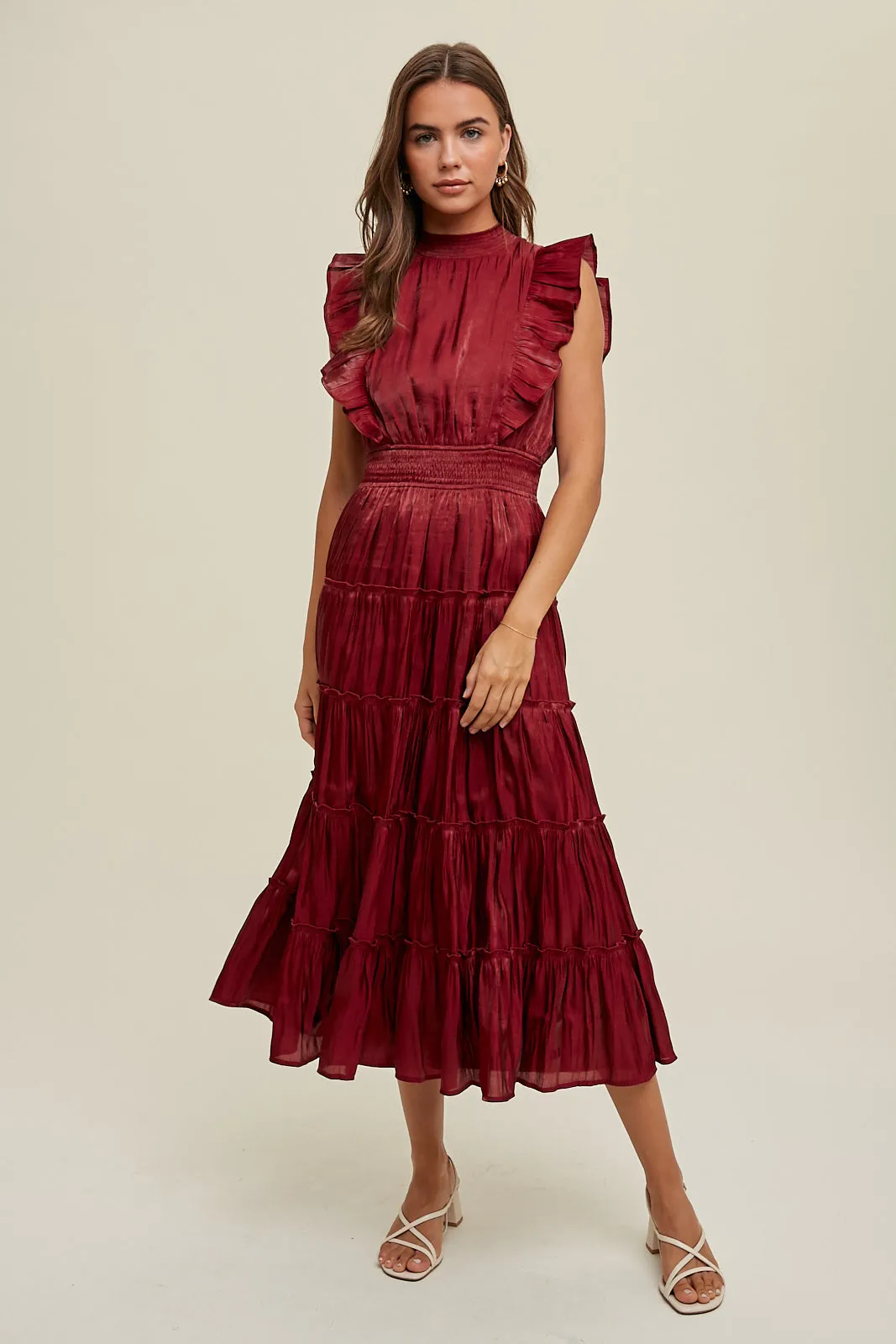 Fire Organza Tiered Midi Dress