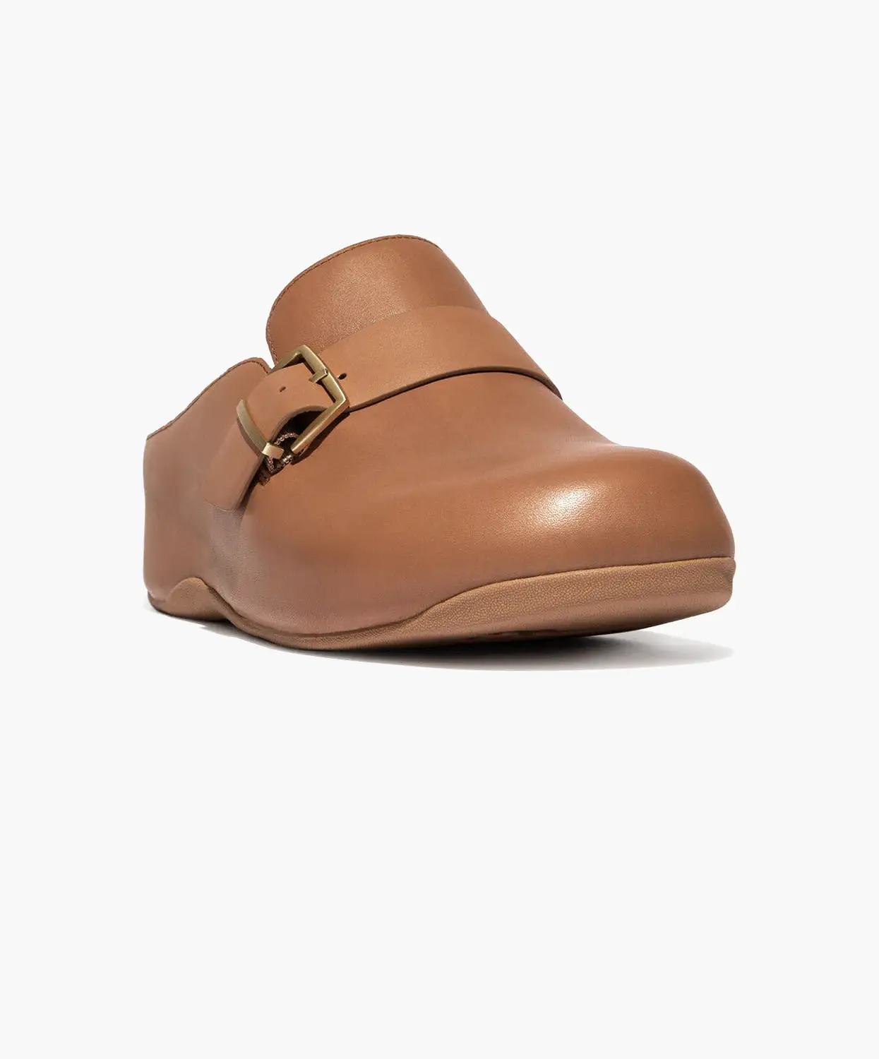 FitFlop Shuv Buckle Latte Tan Leather Clogs