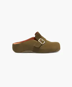 FitFlop Shuv Buckle-Strap Mossy Nubuck Clogs