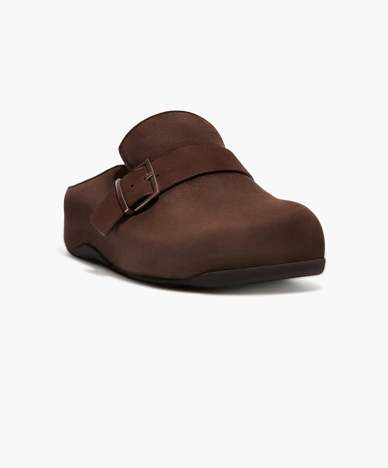 FitFlop Shuv Buckle-Strap Nubuck Clogs Brown