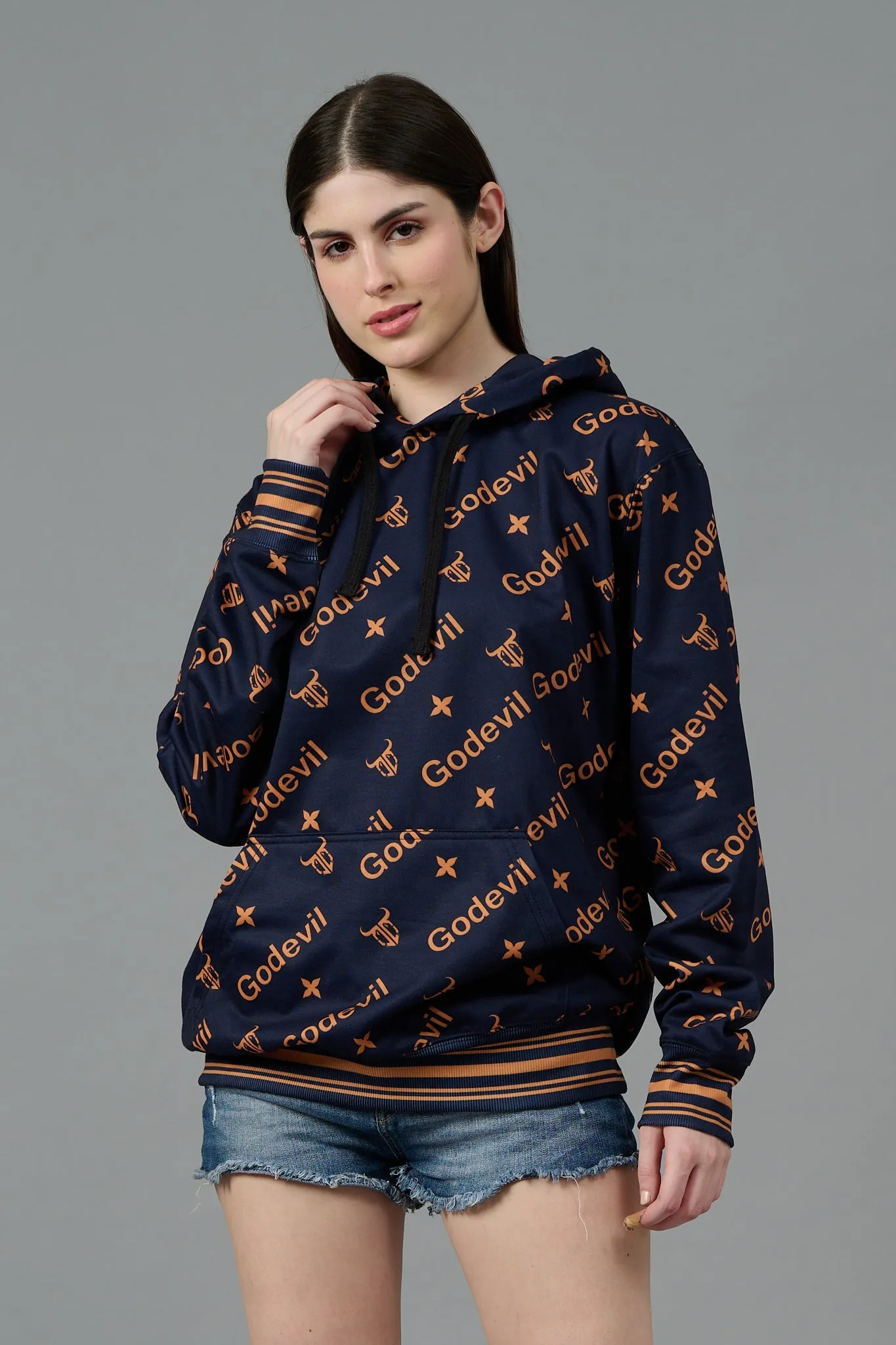 Go Devil All Over Print  Brown Black Hoodie for Women