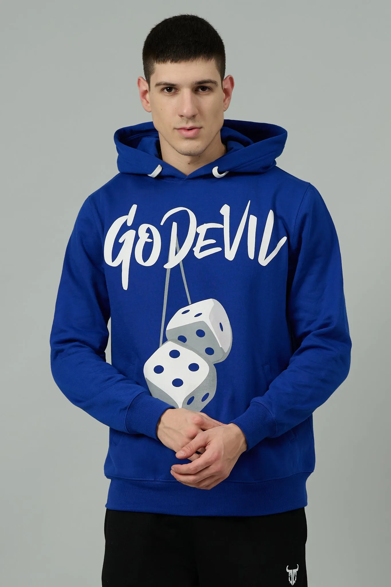 Go Devil Dice Printed Blue Hoodie for Men