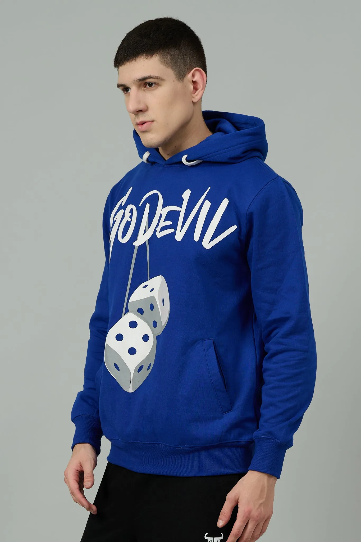 Go Devil Dice Printed Blue Hoodie for Men