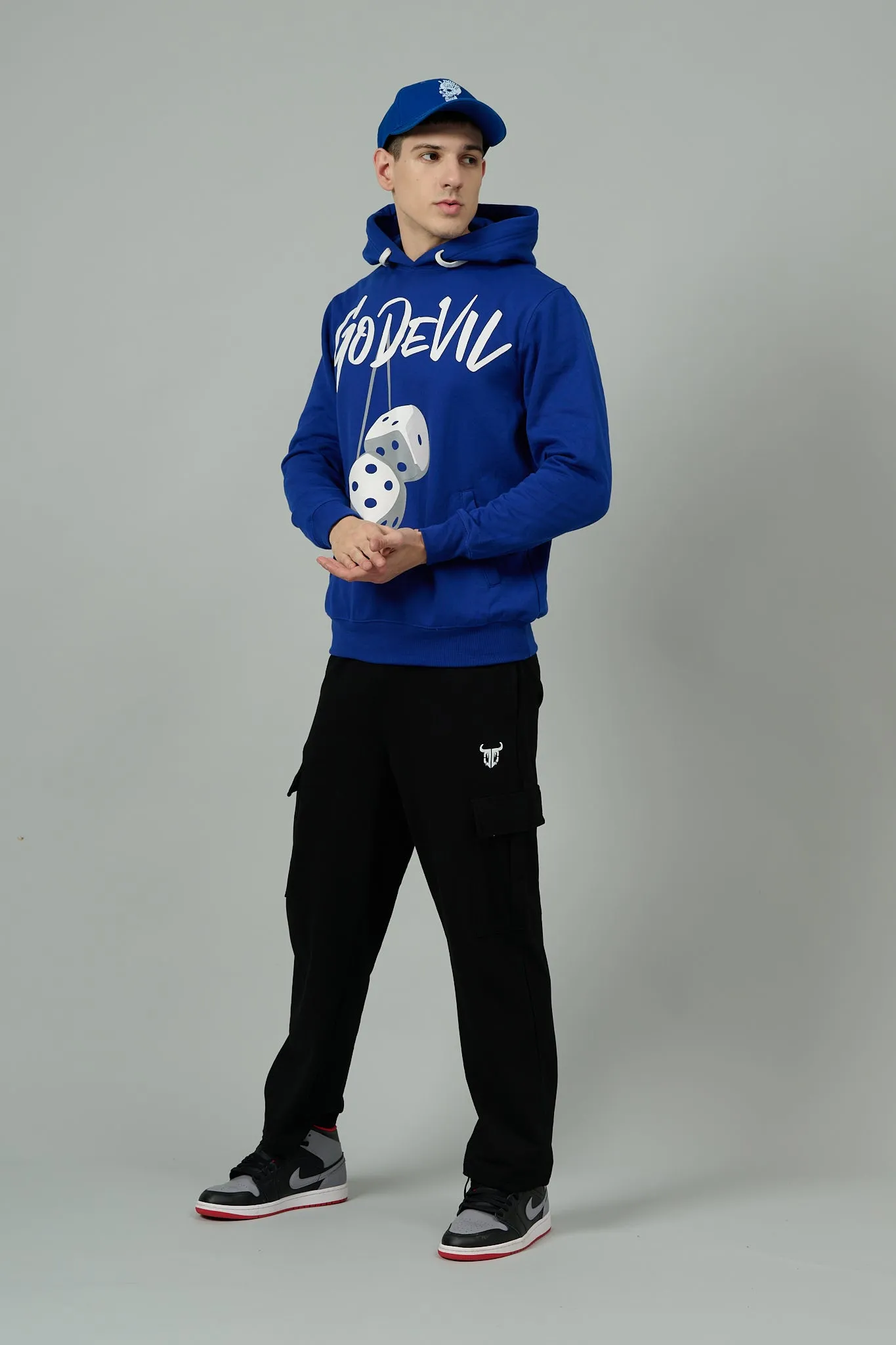 Go Devil Dice Printed Blue Hoodie for Men