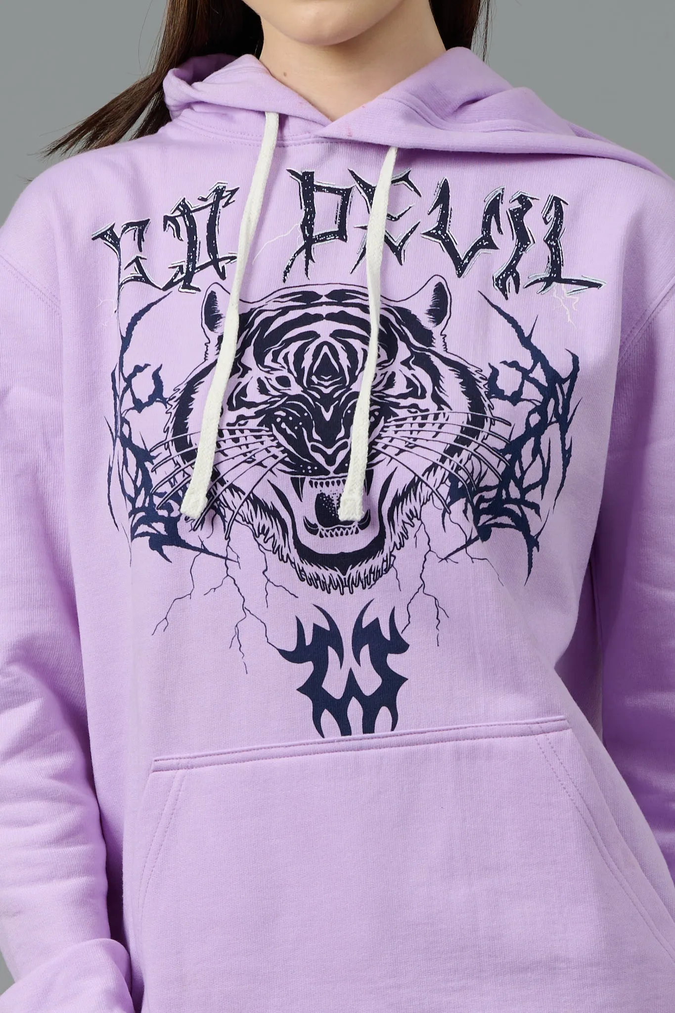 Go Devil (Tiger) Printed Purple Hoodie for Women