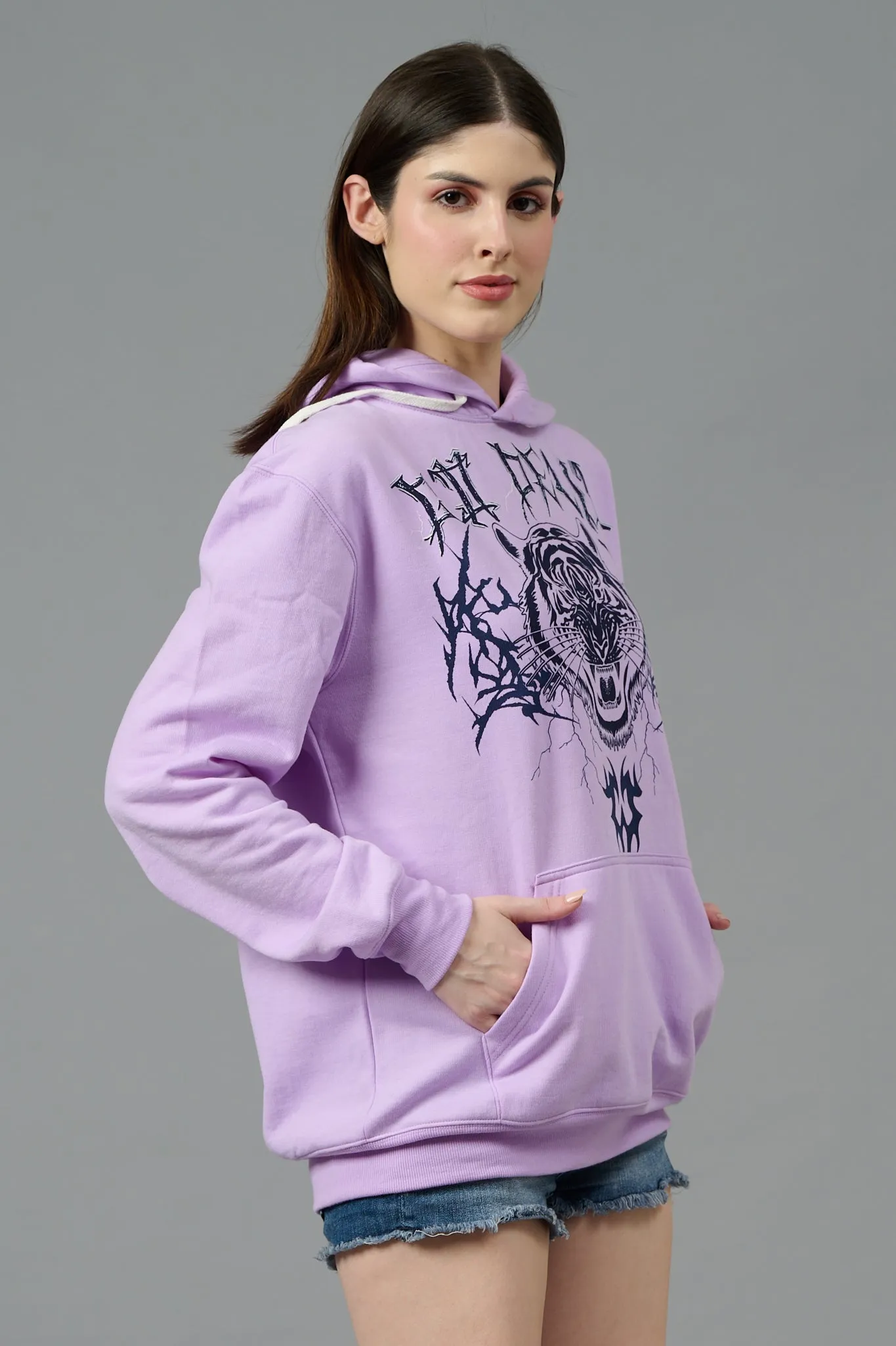 Go Devil (Tiger) Printed Purple Hoodie for Women