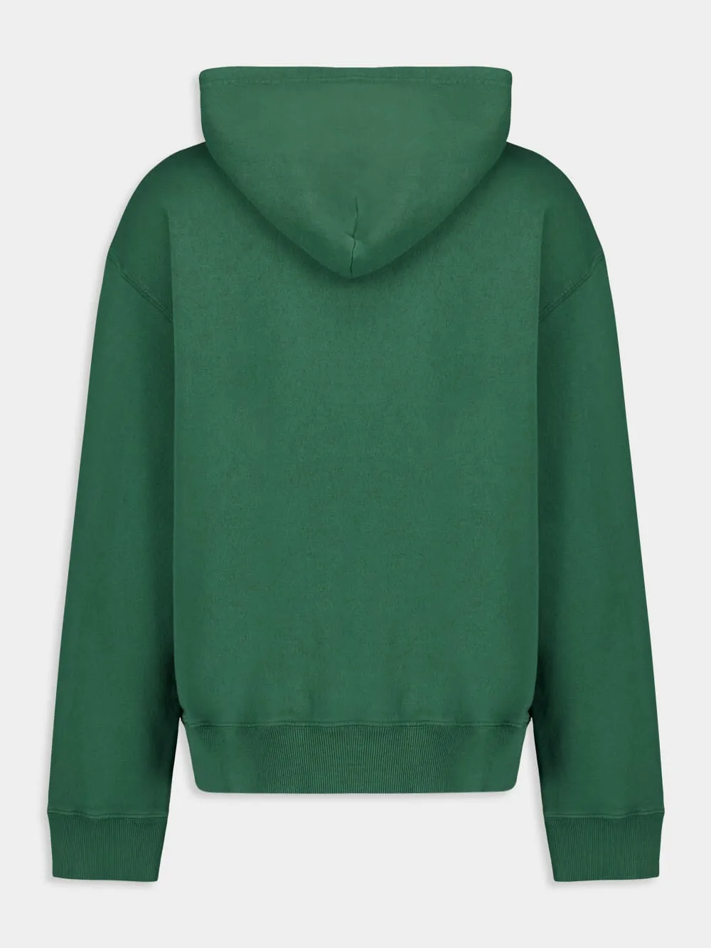 Green Cotton Numbers-Motif Drawstring Hoodie