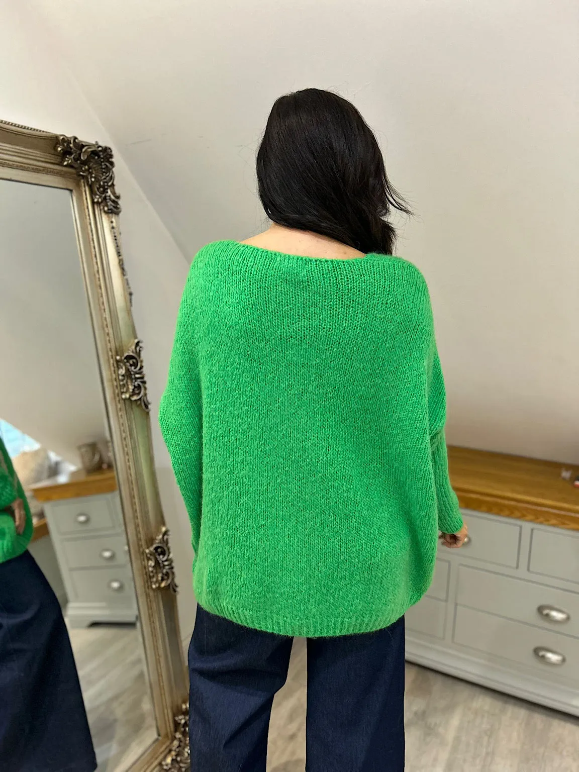 Green V Neck Shimmer Star Knit Fiona