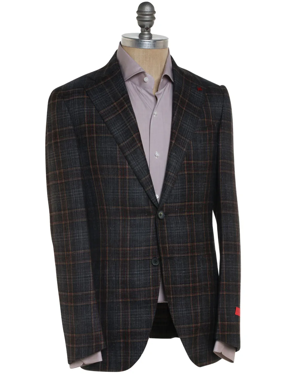 Grey and Tan Wool Blend Windowpane Sportcoat